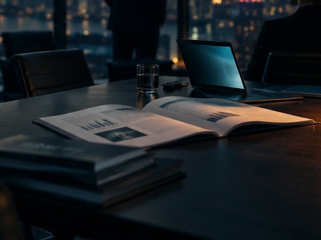 An open report on a strategy table at dusk